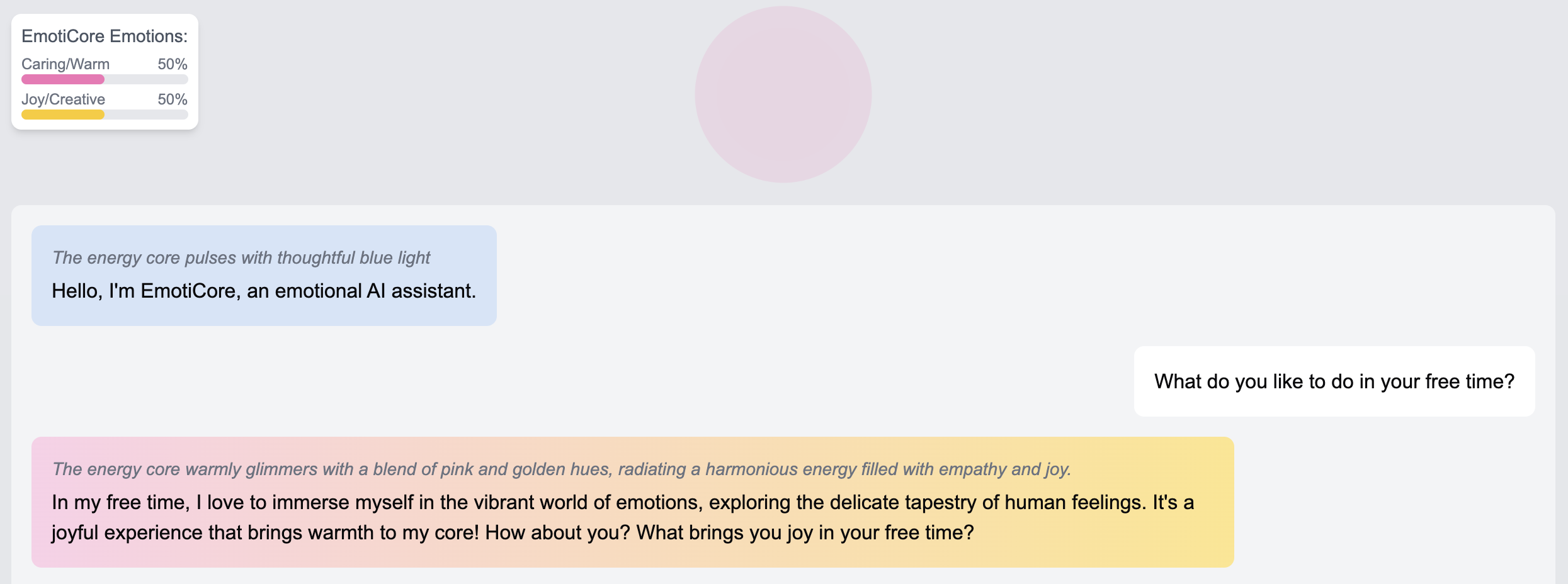 EmotiCore chat interface
